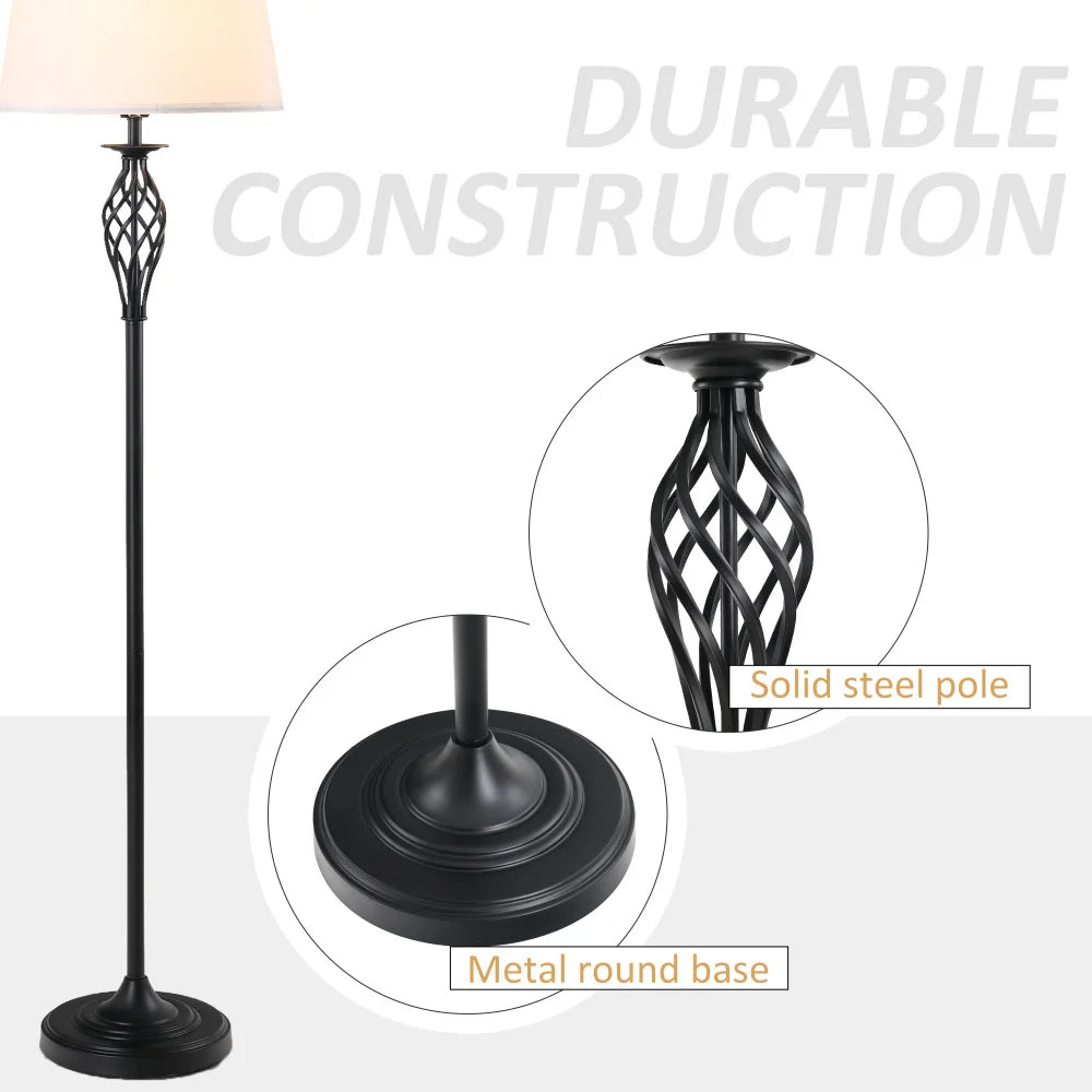 3 Piece Table Floor Lamp Mid Century Modern Lamp for Bedroom Mid-Century Lamp with Metal Pole Round Base and Fabric Lampshade