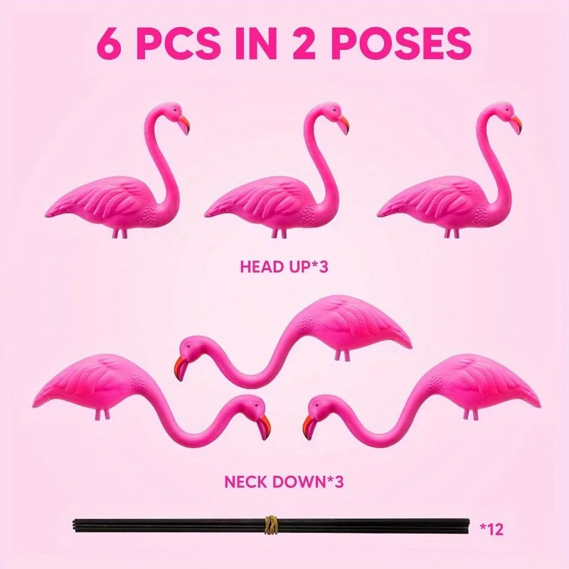 2/6 Small Pink Flamingo Yard Ornament Stakes Mini Lawn Plastic Flamingo Statue with Metal Legs for Sidewalks Outdoor Garden