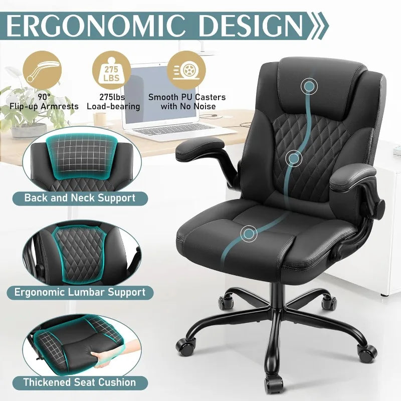 Leather Office Chair, PU Home Computer Desk Chairs Ergonomic Back Support,Small Gmaing Chair Wheels Adjustable Armrests