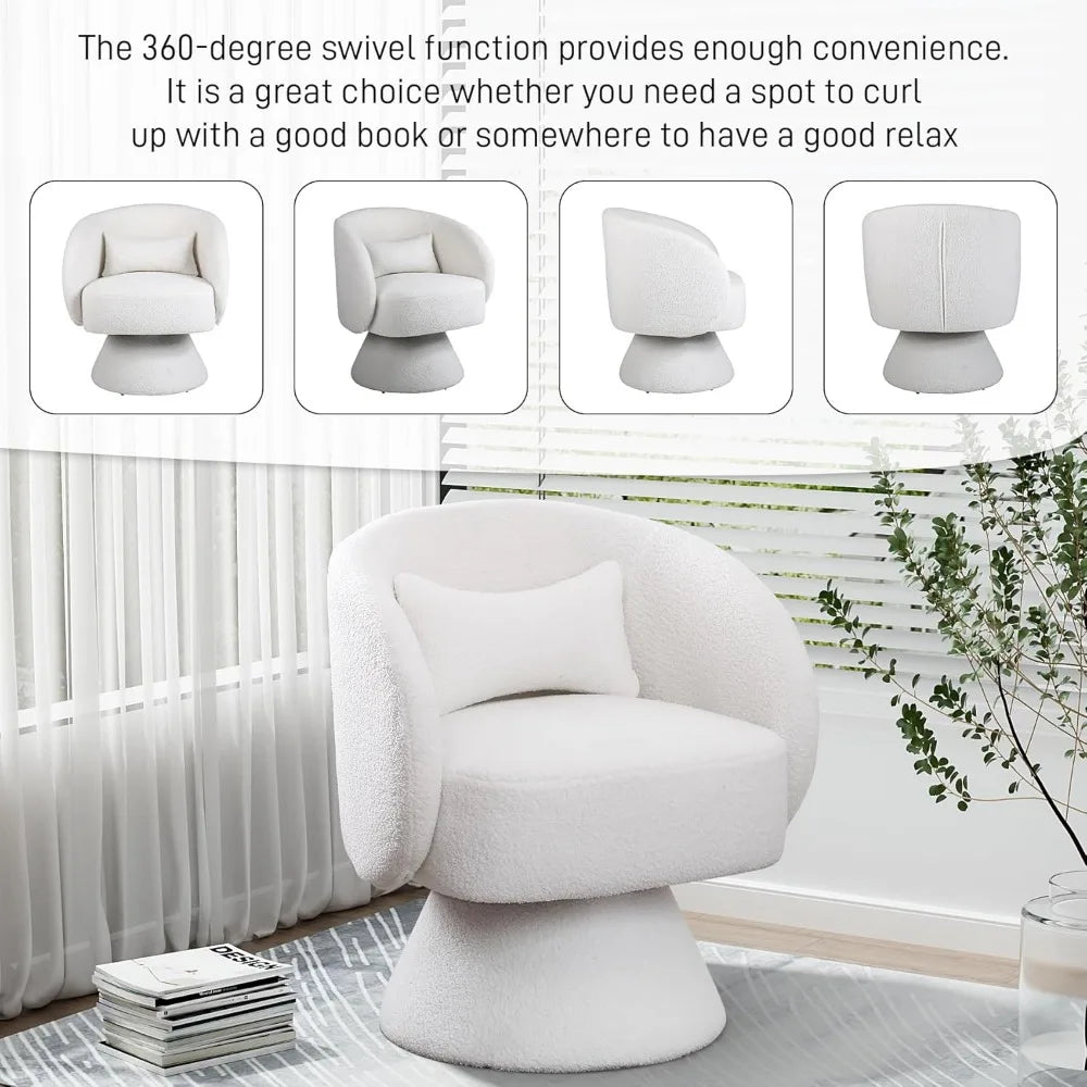 Swivel Barrel Chair, Upholstered Cuddle Accent Swivel Chairs for Living Room, 360 Degree Modern Small Round Boucle Sherpa Swivel