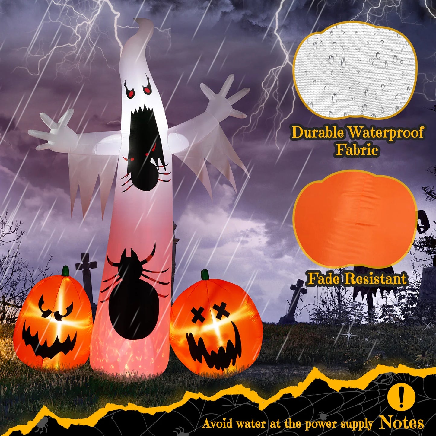 11.8 FT Halloween Inflatables Ghost Spider Pumpkin Outdoor Decorations, Scary Halloween Giant Blow up Ghost Decorations