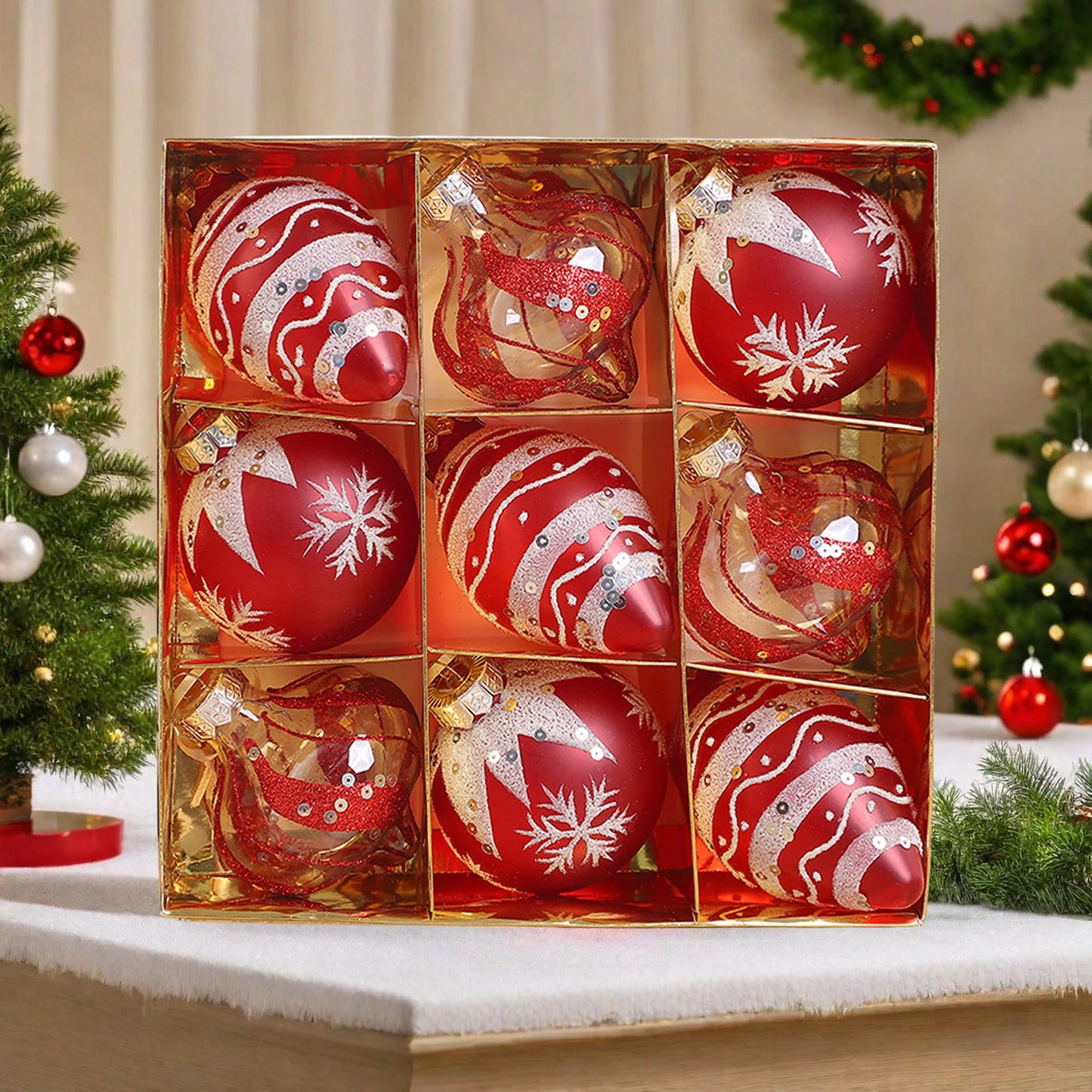 Set of 12 Glittery Snowflake Ornaments Festive Hanging Baubles for Christmas Tree Decorations and Holiday Parties