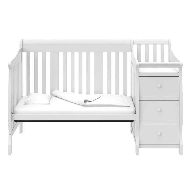 2025 Portofino 5-in-1 Convertible Crib and Changer (White) – Changing-Table Combo with Drawer, Converts to Toddler Bed, Daybed F