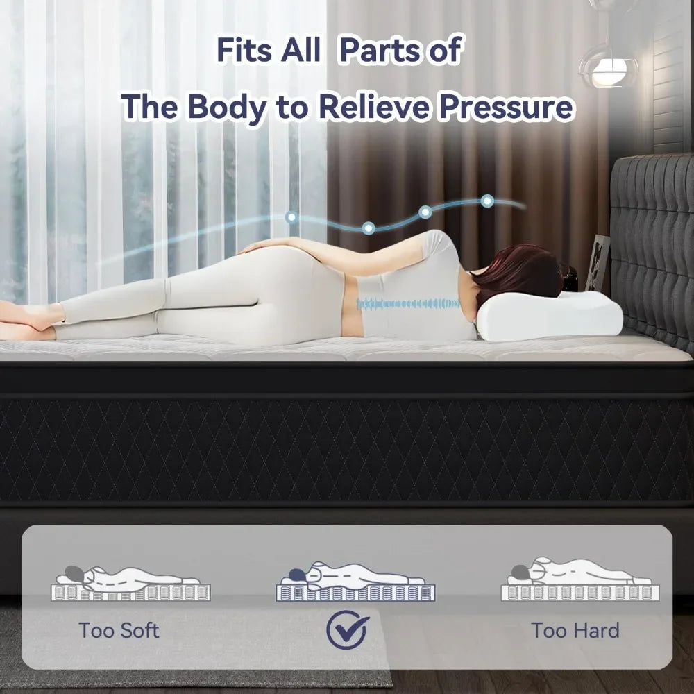 King Hybrid Mattress 10" Thick – Pocketed Coils & Memory Foam Motion-Free Bed (Gel Cooling, 10-Year Warranty)