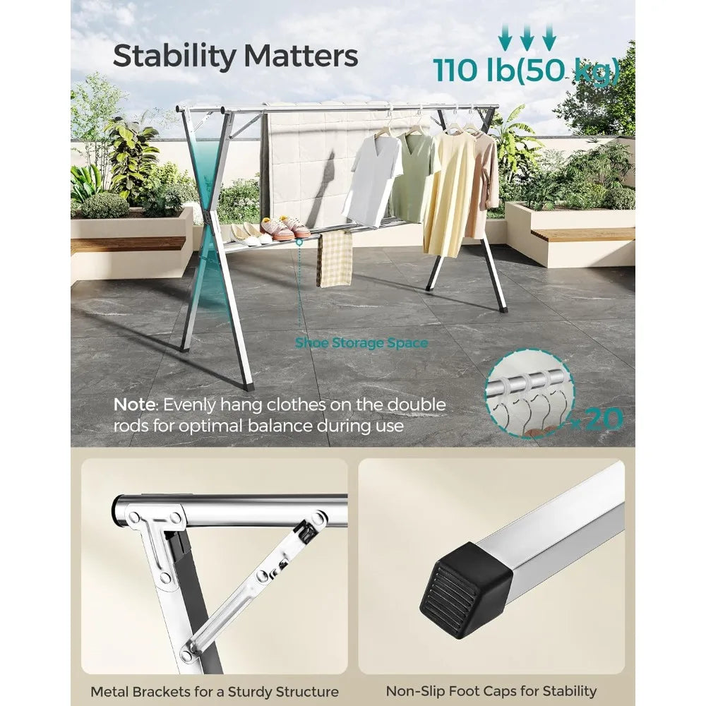 NEW Dove Gray Heavy-Duty Clothes Drying Rack,52.4-78.7 Inches Extendable,Foldable Freestanding Airer,Stainless Steel