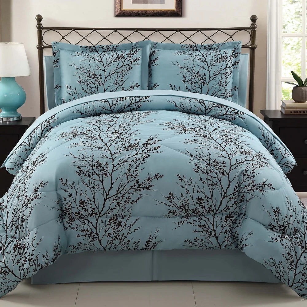 8-Piece Reversible Comforter Set Queen Soft Microfiber Bed in a Bag Hypoallergenic Includes Sheets Shams Pillowcases Bedskirt
