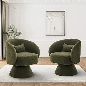 Swivel Barrel Chair, Upholstered Cuddle Accent Swivel Chairs for Living Room, 360 Degree Modern Small Round Boucle Sherpa Swivel