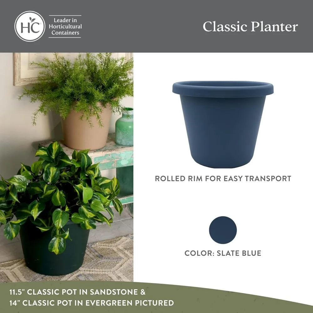 The HC Companies Classic Round Plastic Plant Pot w/Rolled Rim - Lightweight & UV Resistant Flower Pot for Herbs & More - Outdoor