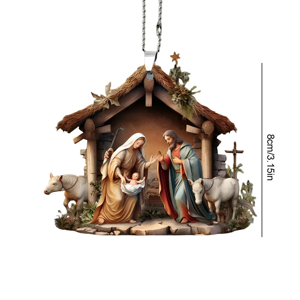 Nativity Scene Hanging Ornaments The Birth Of Jesus Decor Double Sided Car Rearview Mirror Pendants for Car Interior Decor