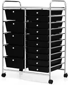 15-Drawer Rolling Storage Cart, Multipurpose Movable Organizer, Utility Cart for Home, Office, School, Macaron Color