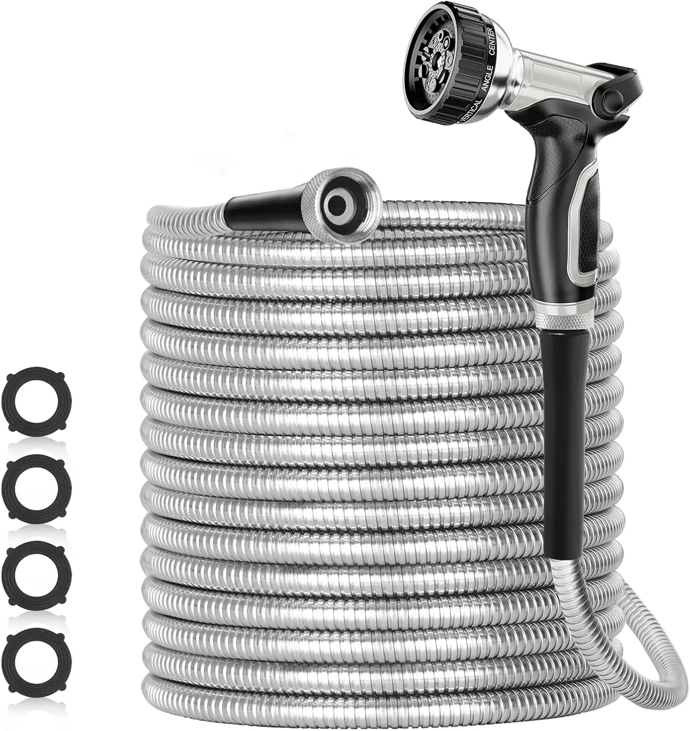 200ft 304 Stainless Steel Garden Hose Metal, Heavy Duty Water Pipe with Nozzles for Yard, Outdoor - Flexible, Never Kink Tangle