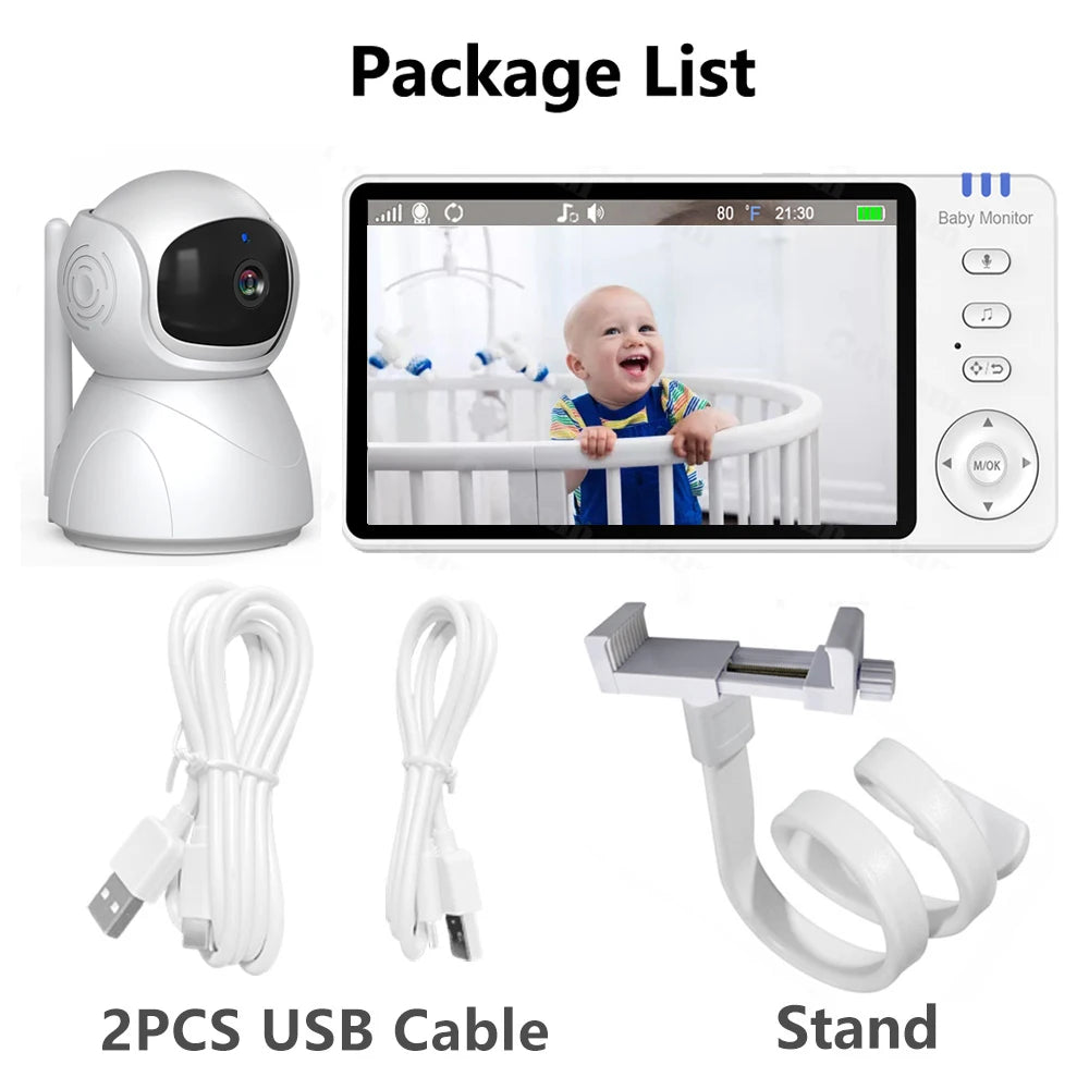 5.0'' Electronic Baby Monitor With Pan-Tilt-Zoom Camera With Stand Battery IPS Screen Wireless Babysitter Video Audio Baby Nanny