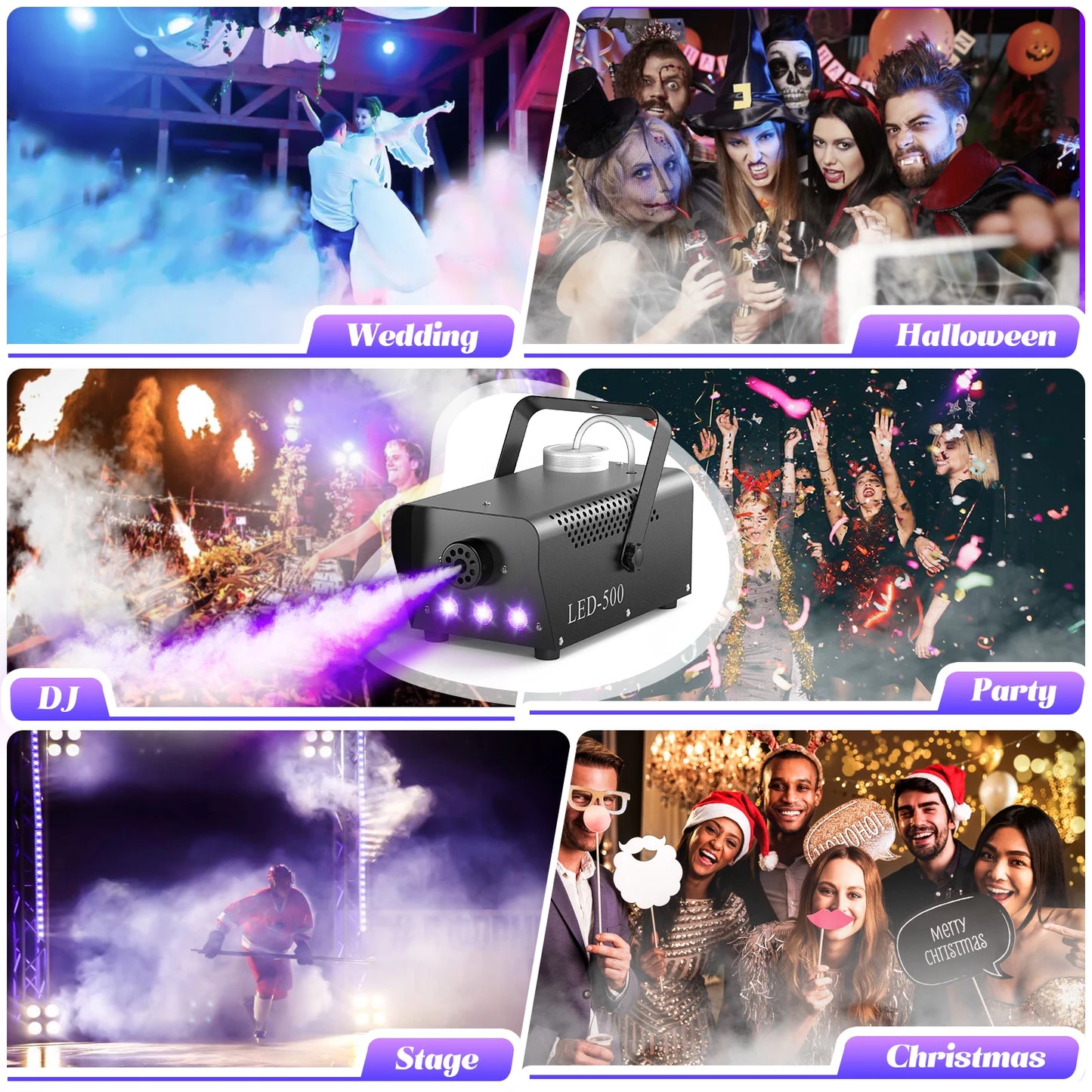 Yiflamefly Mini 500W RGB Smoke Machine Wedding Smoke Fog Machine Parties Club Remote Fog Ejector for DJ Wedding Party Concert