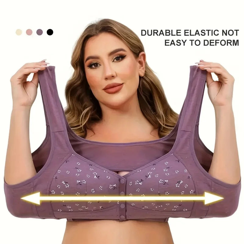 7-Piece Women's Floral Print Sports Bras Set - Wire-Free, Unlined, with Button Front Closure, Comfortable and Breathable