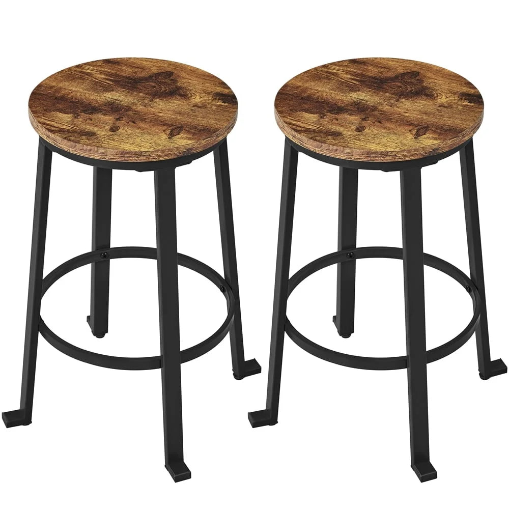 24 Inch Counter Height Bar Stool Set of 2 Metal Frame Rustic Brown Dining Room Indoor Use Stacking Stools