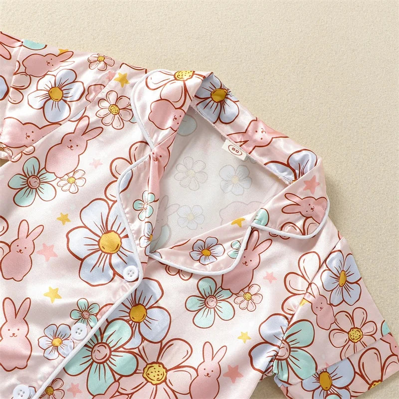 2Pcs Boys Easter Pajamas Set Long Sleeve Striped Print Button Down Shirts and Pants Set Loungewear for Kids