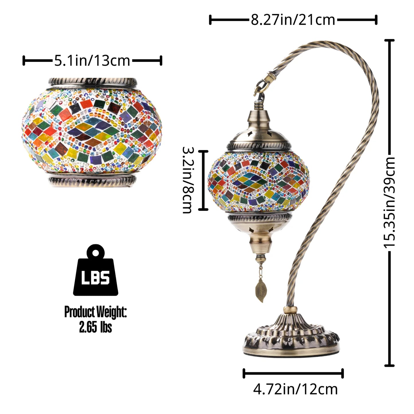 Turkish Moroccan Lamp, Mosaic Swan Neck Design, Demmex Crafted, Glass Material, For Home Decor, Living Room ,Bedroom