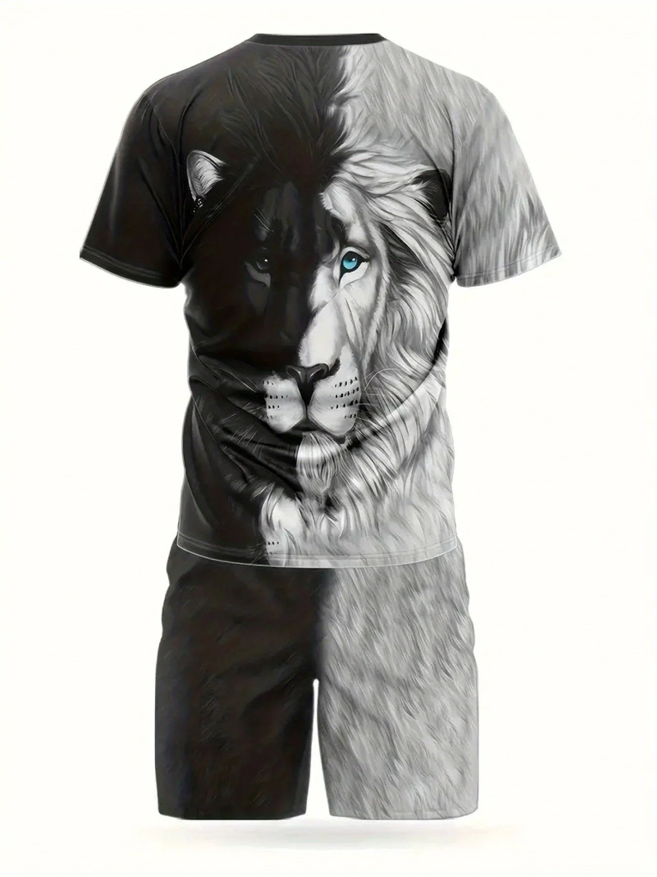 Men's trendy round neck short-sleeved shorts two-piece suit, 3D digital printing high-definition pattern, summer leisure and com