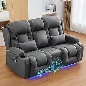 54" Power Loveseat Recliner Sofa, Electric Home Theater Seating with Massage Heat/4 Colors Ambient Lights/USB Port/Side Pocket/