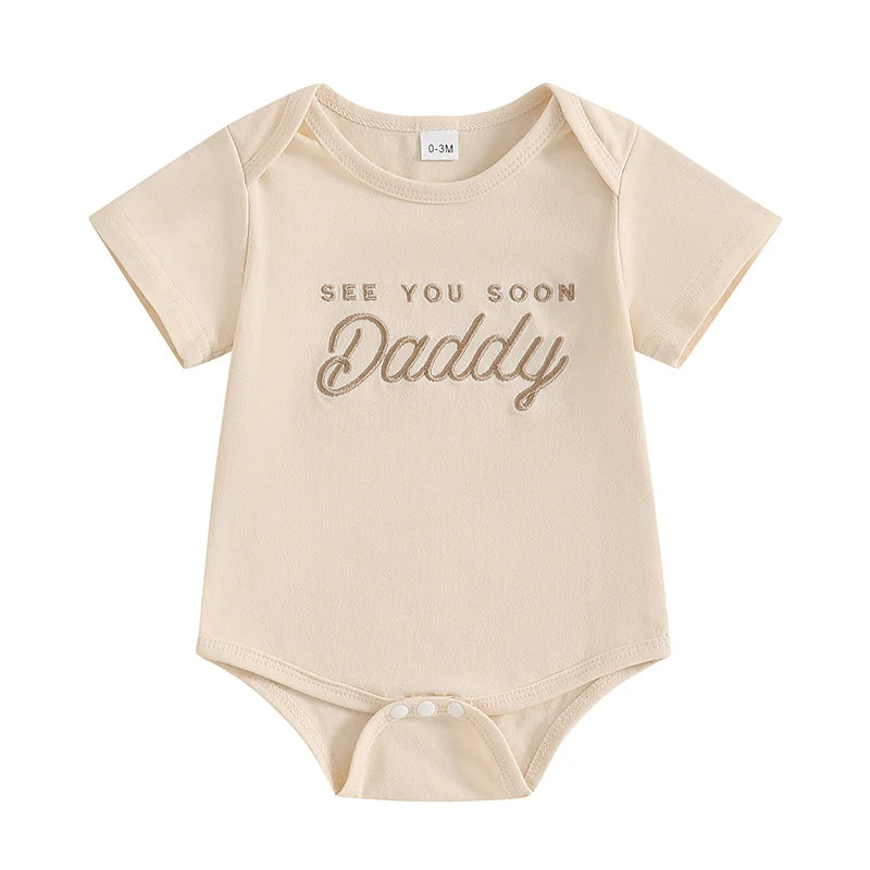 Adorable Infant Unisex Jumpsuit with Alphabet Embroidery and Short Sleeves Stylish Baby Outfit for Warm Weather