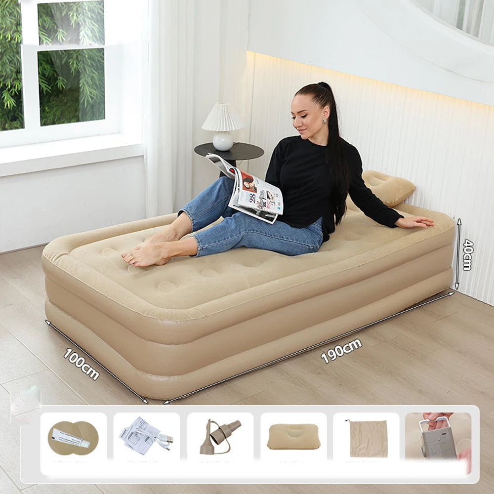 Luxury 1/2 Person Camping Bed Mat PVC Inflatable Sleeping Mattress Interior Air Mattress Glamping Mats Built-in Pump Thicken Mat