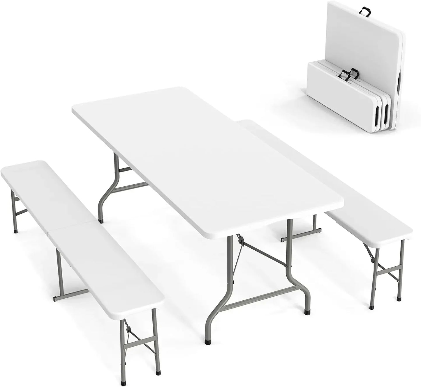 3-Piece Picnic Table Set with 2 Benches 6 Feet Folding Camping Furniture Smooth Indoor Outdoor Use