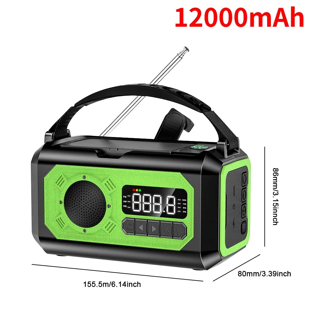 12000mAh AM/FM/NOAA emergency radio survival with crank battery operated radio solar Hand Crank SOS Alarm small portable radio