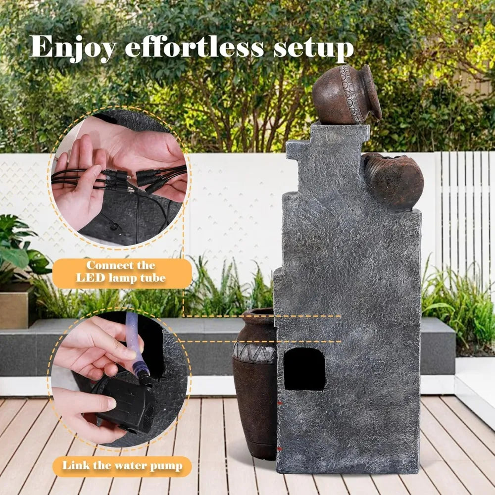 39.3" H Floor-Standing Cascading Garden Fountains, 6-Tiers Indoor/Outdoor Water Fountain with LED,Outdoor Water Fountain