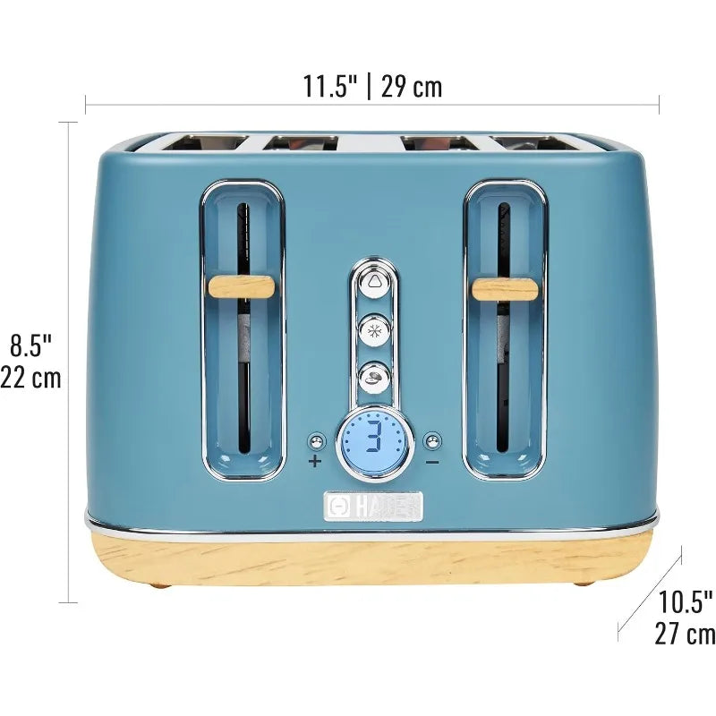 Haden Dorchester 4 Slice Wide Slot Bread and Bagel Retro Toaster with Removable Crumb Tray Variable Browning Control, Stone Blue