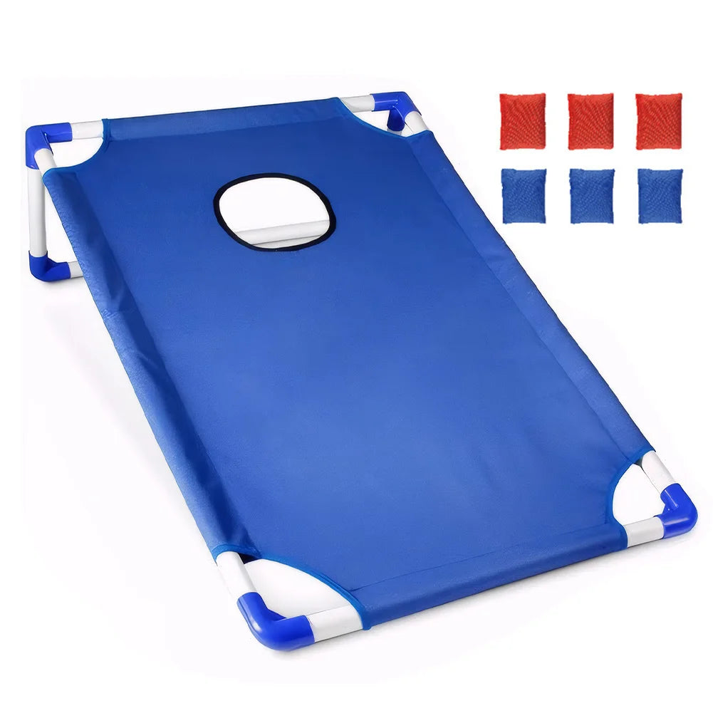 Portable Cornhole Set with 3 Red 3 Blue Bags Toss Games for Kids Adults Family Outdoor Yard Beach BBQ Camping Lawn Game