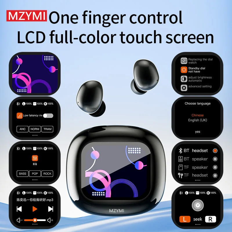 MZYMI ANC Noise Cancelling Earbuds S11 True Wireless Stereo Headset Hifi Sound TWS Headphones Bluetooth 5.4 Sports Earphones