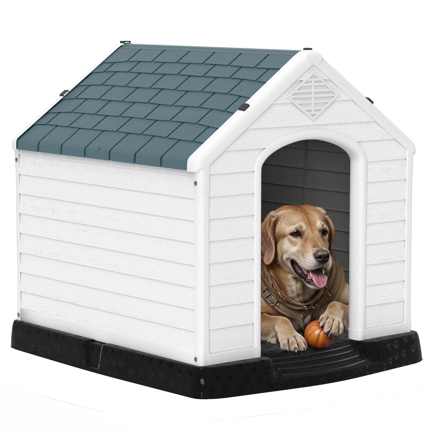 28" Plastic Dog House, Waterproof with Elevated Floor & Air Vents, Easy Clean & Assemble, Gray