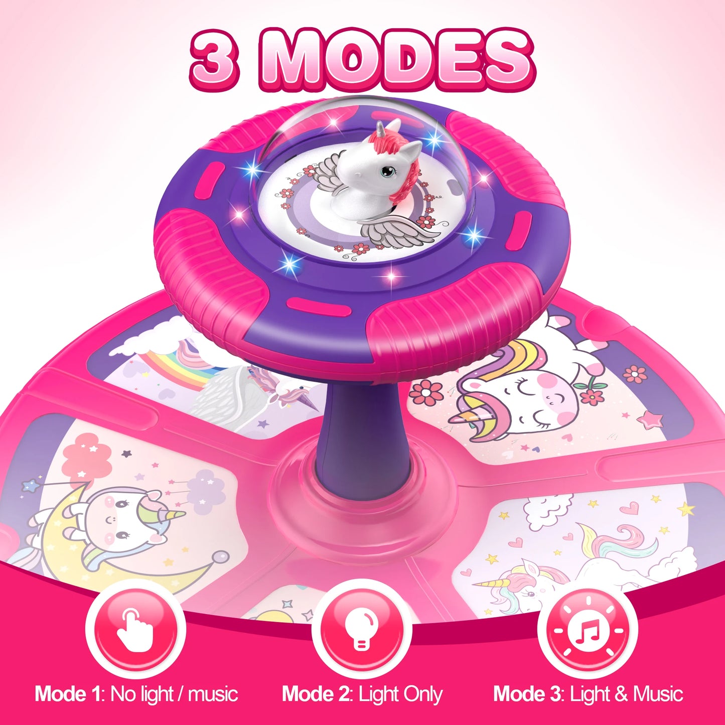 Unicorn Sit and Spin Toy for Kids,360° Spin Seat Kids Indoor Outdoor Interactive Toy with Lights& Music,Xmas Birthday Gift