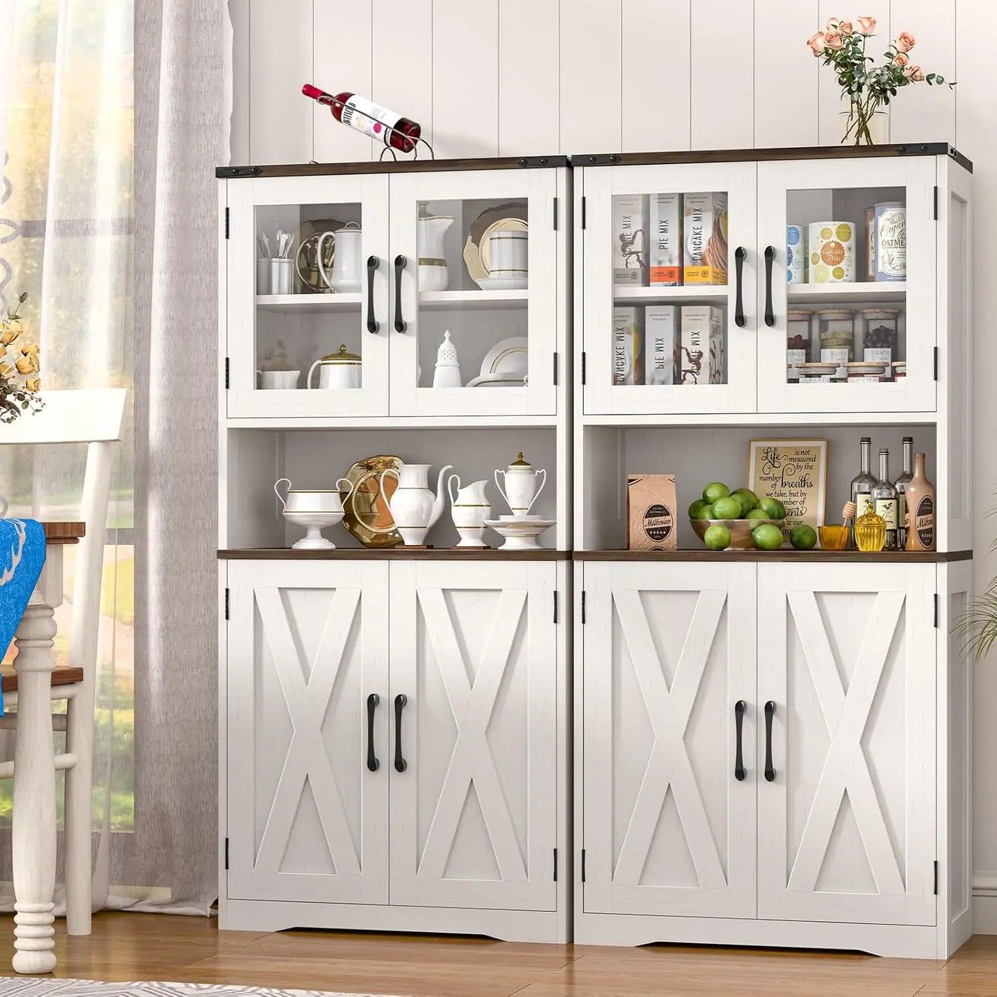 Vabches Storage Cabinet with Doors&Adjustable Shelves Farmhouse Kitchen Pantry Wooden Storage Cabinet for Living Room Bathroom