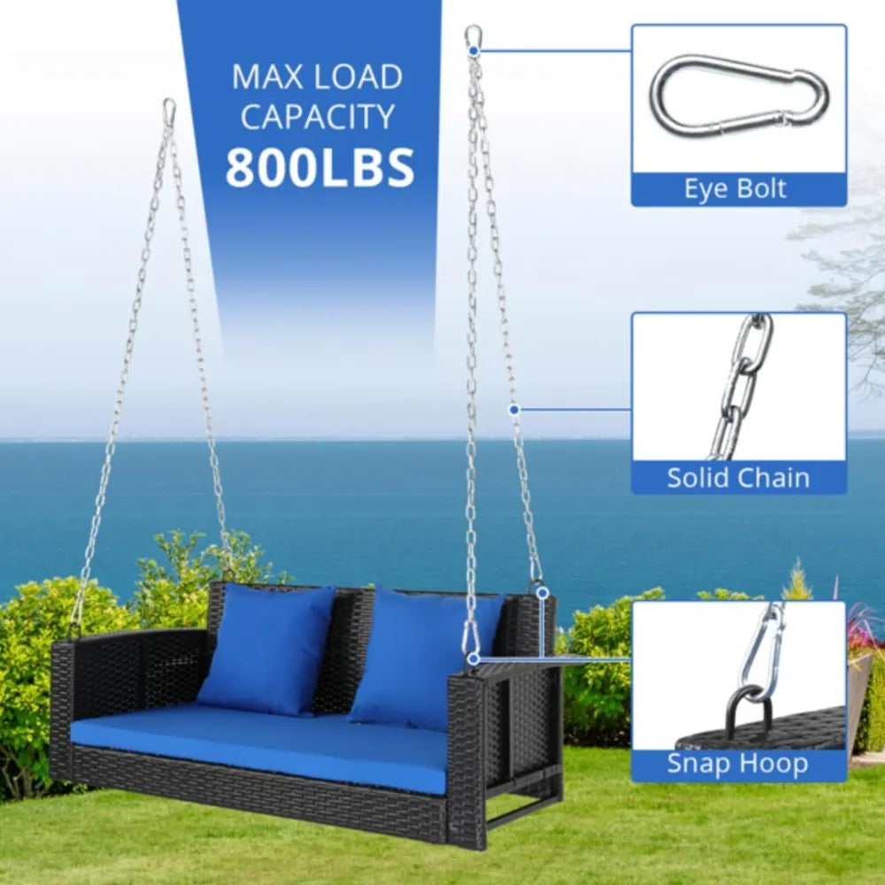 4FT Hanging Porch Swing Bench for 2 Persons with Cusions and Chains for Patio Outdoor Deck Back Yard Garden Under Tree Holds 800