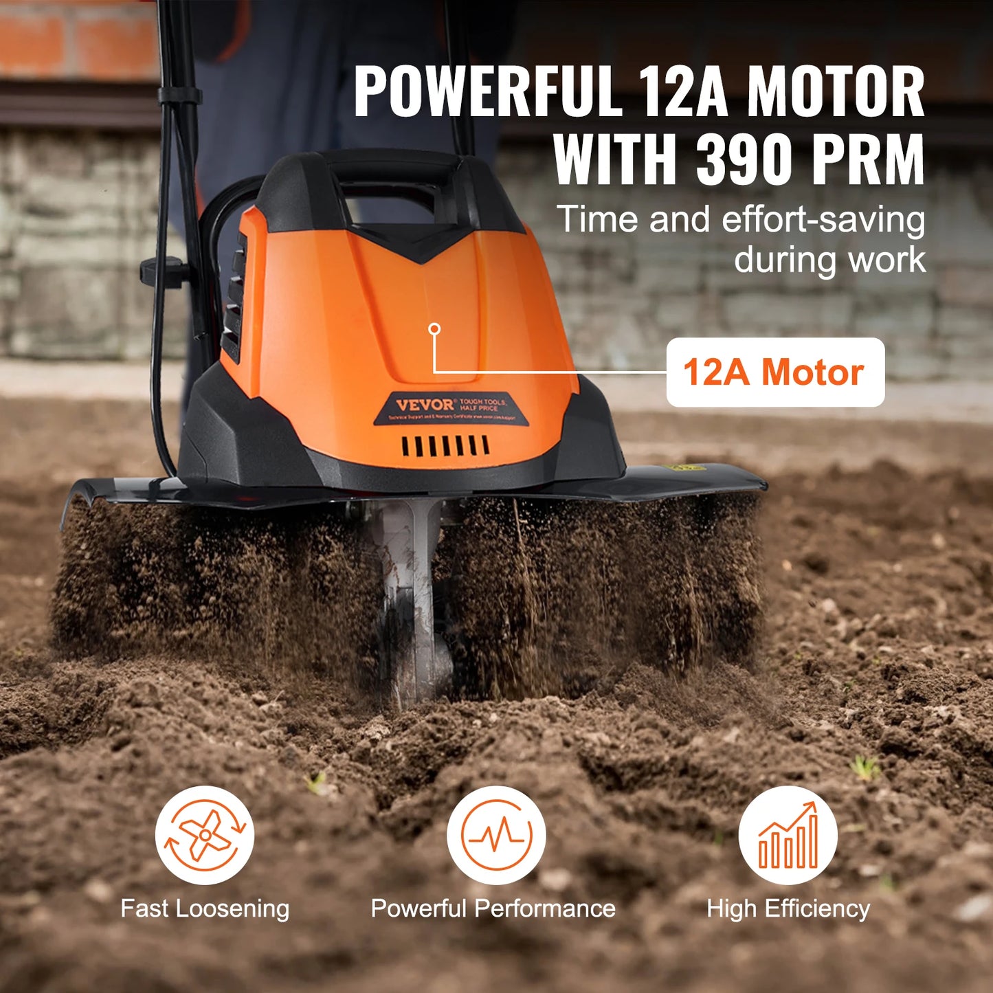 SucceBuy12 Amp Electric Tiller, 18" Tilling Width 3.94" Tilling Depth Corded Electric Tiller/Cultivator Steel Mn Tines Rototille