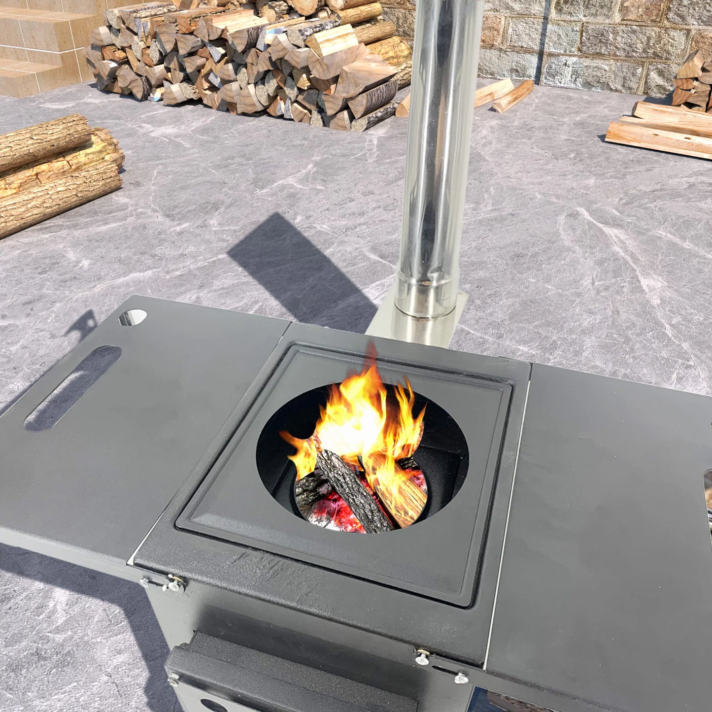 Portable Camping Tent Wood Burning Stove Ultralight Wood Stove With Chimney Pipes Multifunction Hiking Cooking Firewood Stove