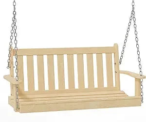 4FT Hanging Wooden Porch Swing with Chains, 2-Seater Upgraded Heavy Duty 500 LBS Swing Bench for Outdoor Patio Garden and Backy