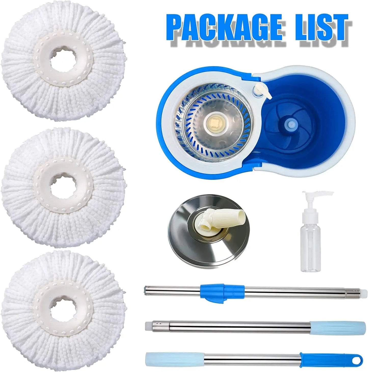 Spin Mop Bucket System with Wringer Set Magic Round Mops Household Floor Cleaning Tools, 360° Rotating Extantable Handle Mops