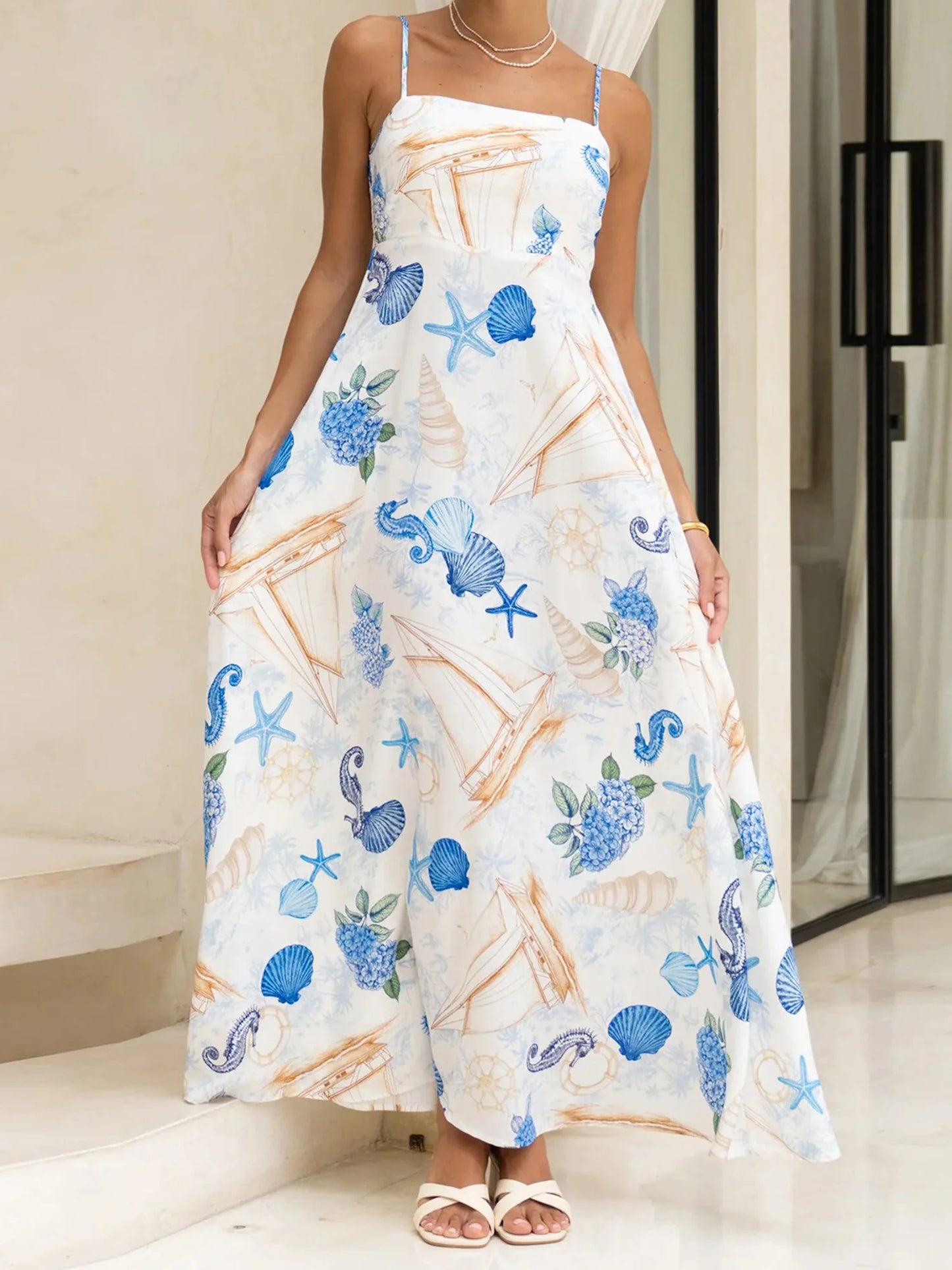 Women s Sleeveless Floral Print Maxi Dress Elegant V-Neck Boho Beach Long Dress for Wedding Guest or Vacation