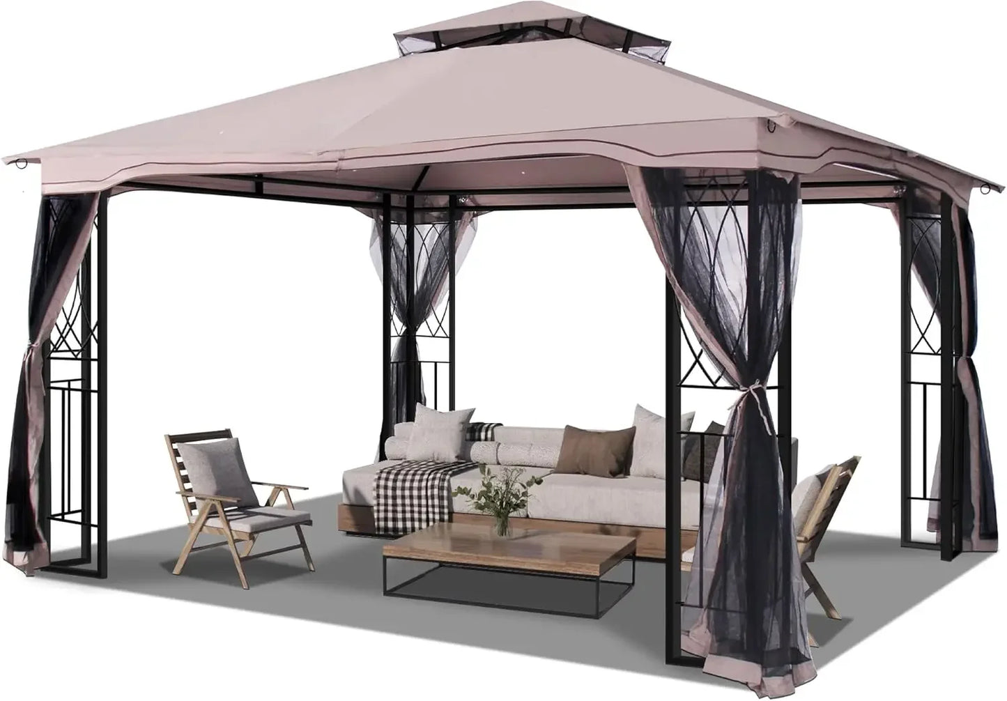Outdoor Patio Gazebo Porch Gazebo with Polyester Roof & Breathable Netting, Best for Garden, Lawn, Backyard Deck