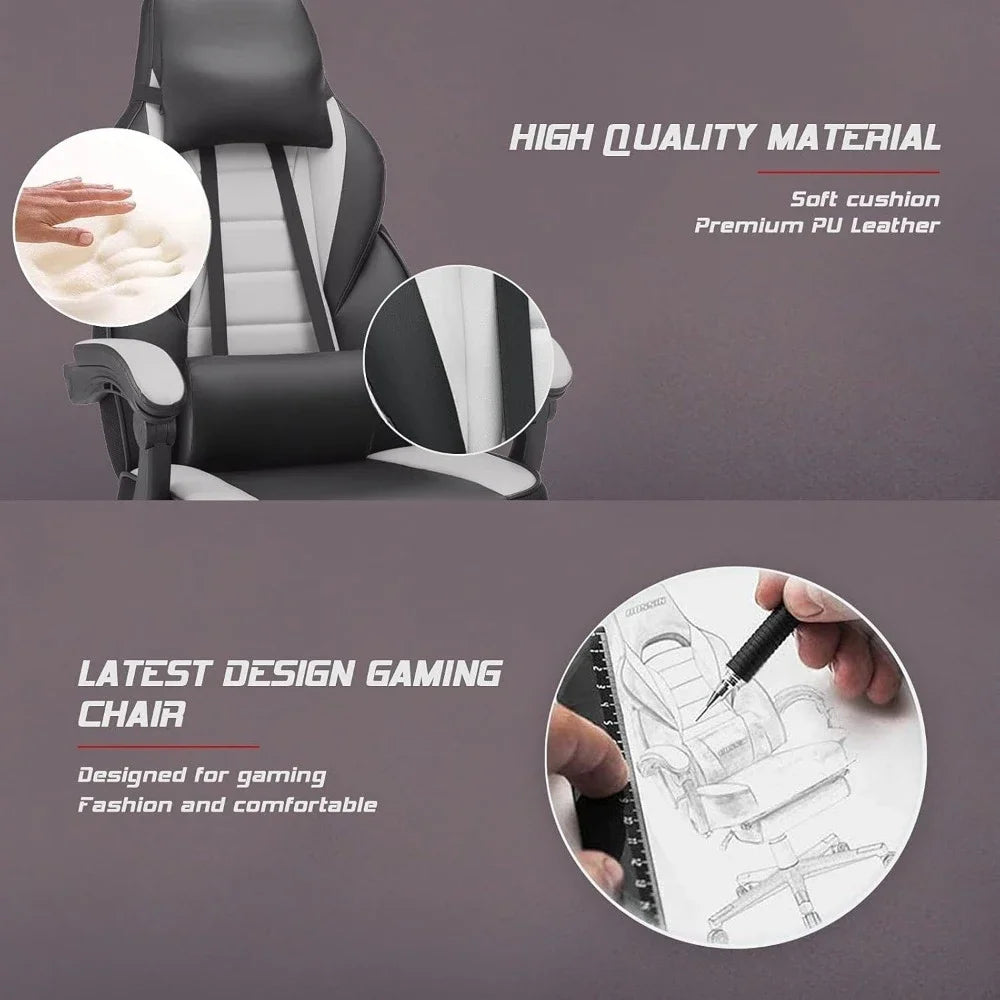 Gaming Chair with Footrest and Massage, Big and Tall Gaming Chair for Adults, Ergonomic Heavy Duty Gaming Chairwith Large Size