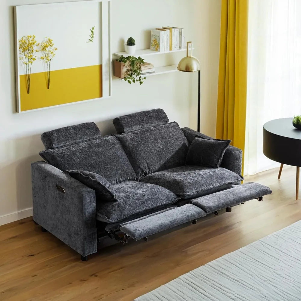 Cloud Loveseat Recliner, Deep Seat Power Sofa Recliner with Removable Cover & 2 Pillows, Double Recliner Sofa with USB Port & Ty