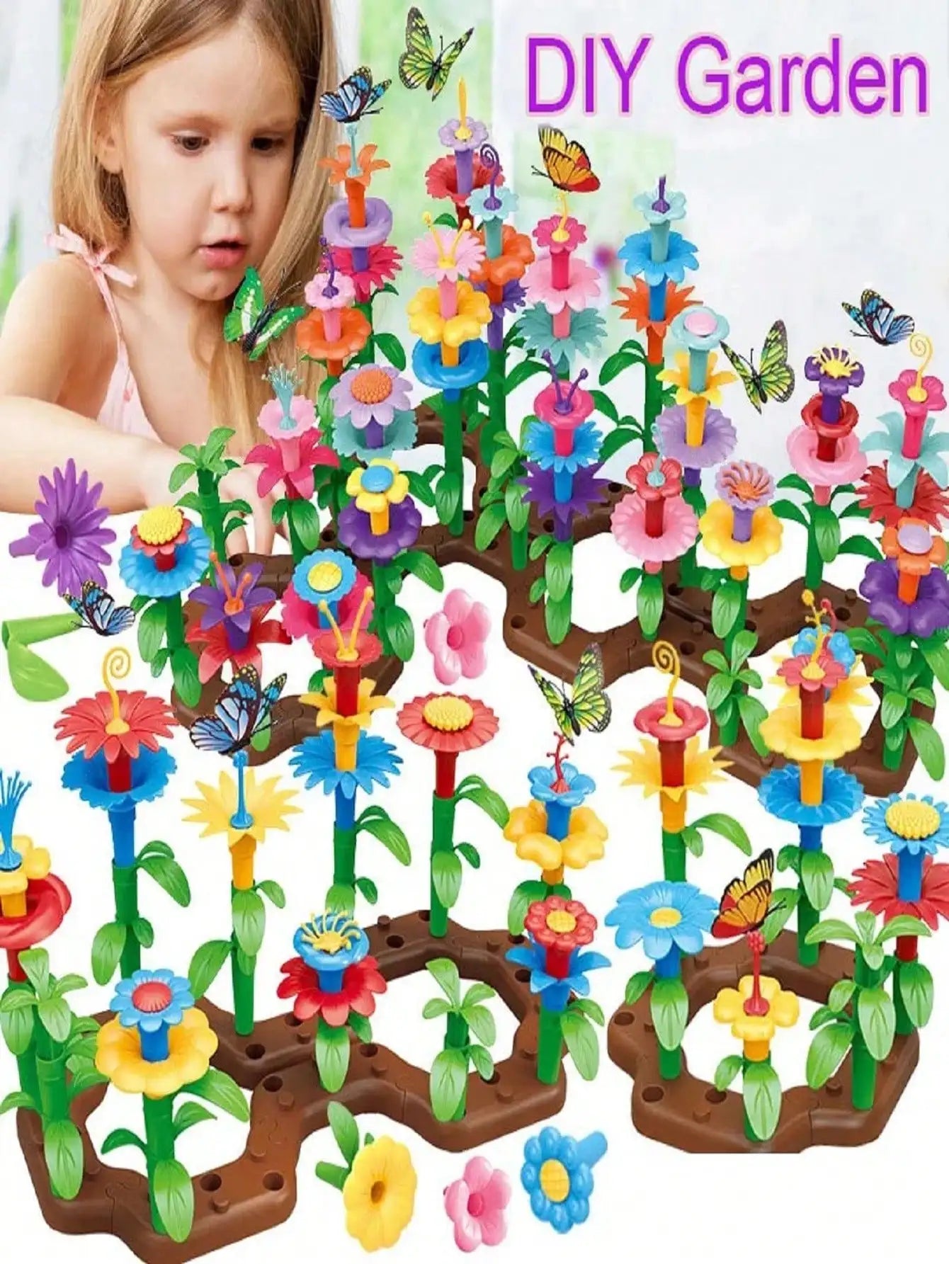 Children Garden Building Flower Toys Girls DIY Flower Garden Toys Building Blocks Kids Playset Creative Growing Floral Garden Parents-Child Interaction Developmental Educational Toys Room Decorati
