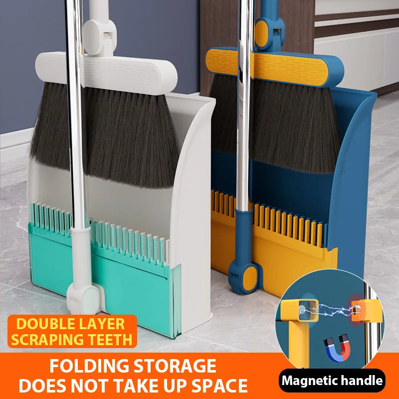 Foldable Broom Dustpan Set Upright Dust Pan Floor Brush Set 180 Degree Rotation Dustless Floor Soft Brush Home Cleaning Products