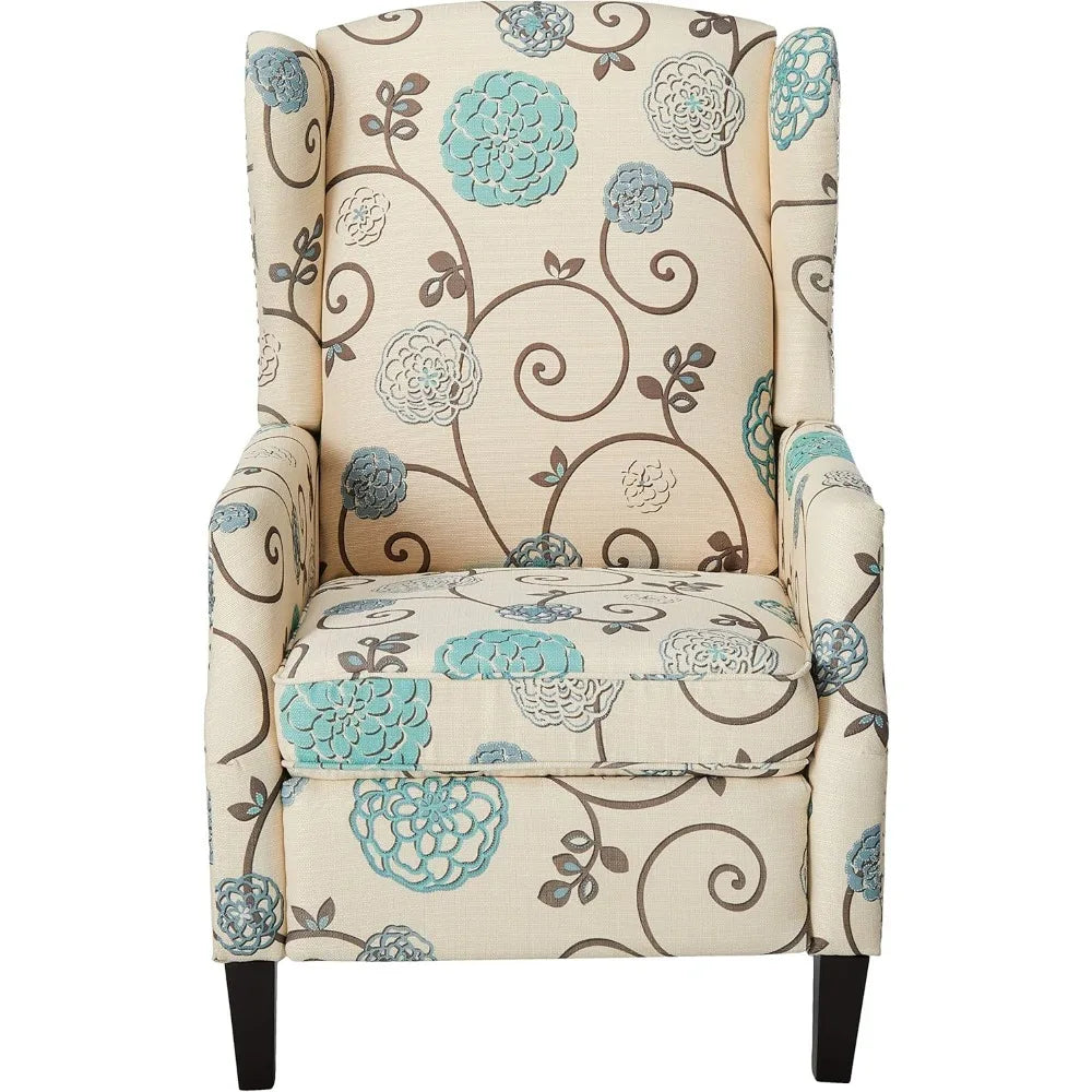 Christopher Knight Home GDFStudio Westeros Traditional Wingback Fabric Recliner Chair (White & Blue Floral)