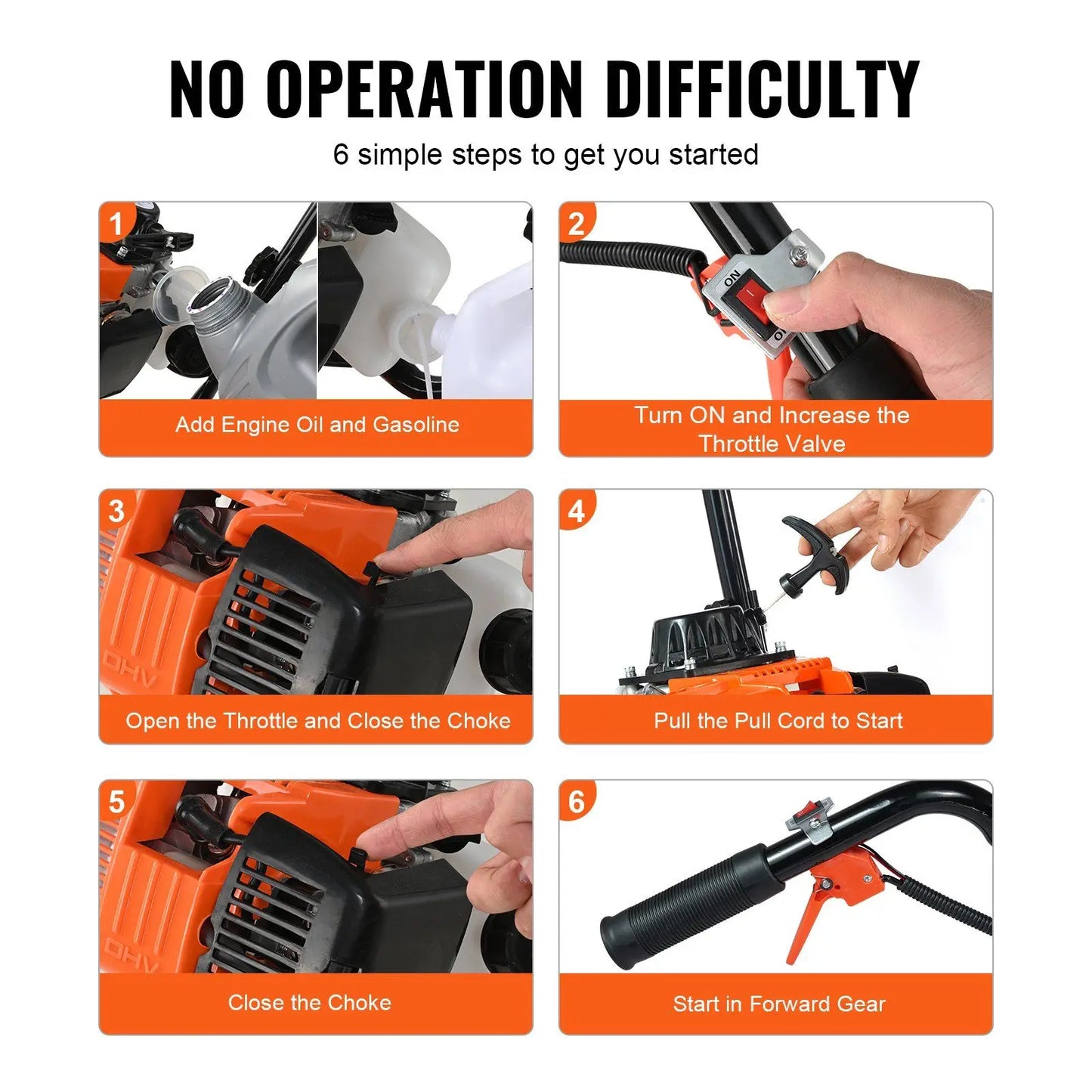 Powerful 31CC 4-Stroke Tiller Cultivator with 4 Steel Adjustable Front Tines, Garden Cultivator for Lawn and Field