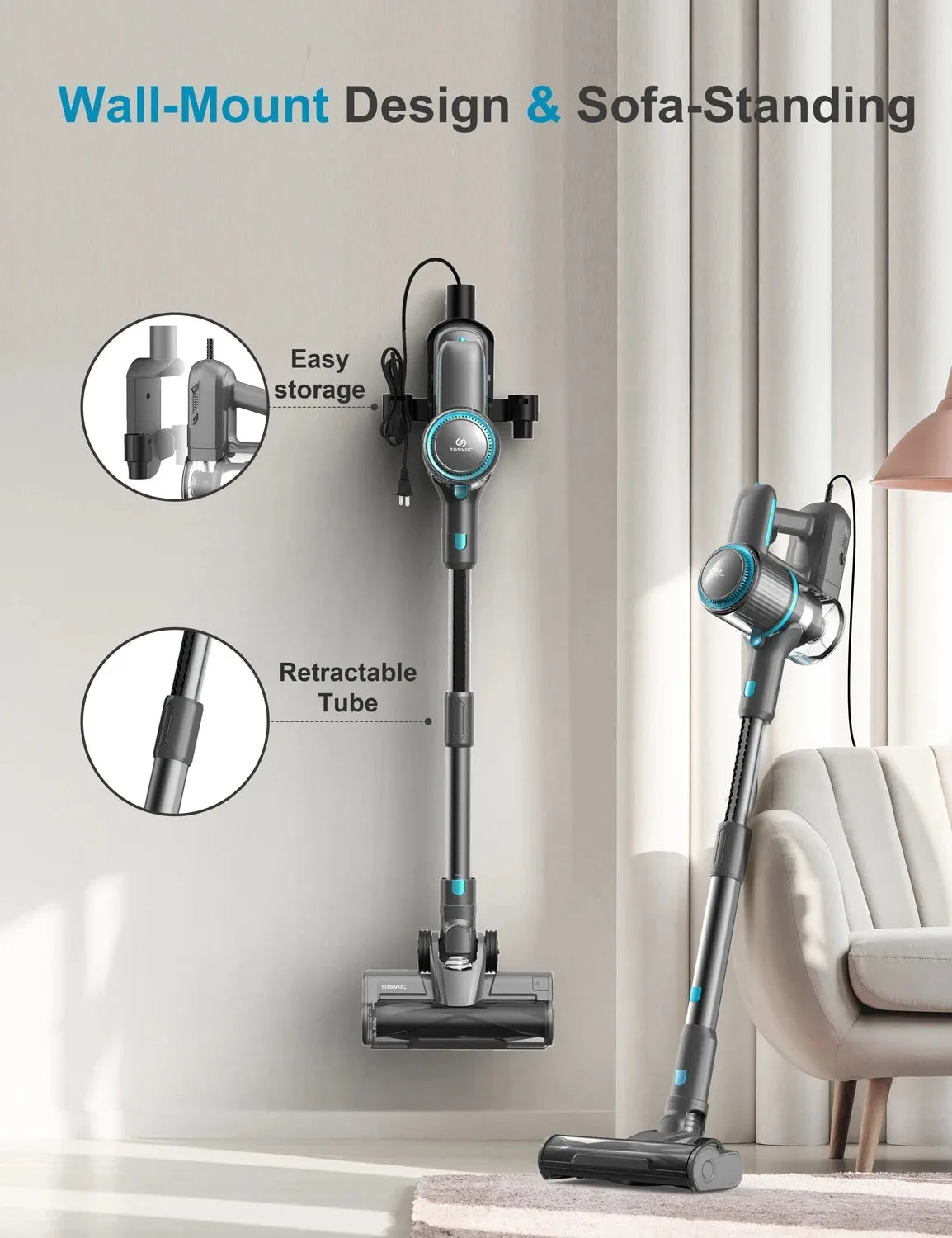 TASVAC I7 26Kpa Corded Vacuum Cleaner 600W Powerful Suction Motor 4 in 1 Stick Handheld Vaccum for Home Pet Hair Carpet Cleaning