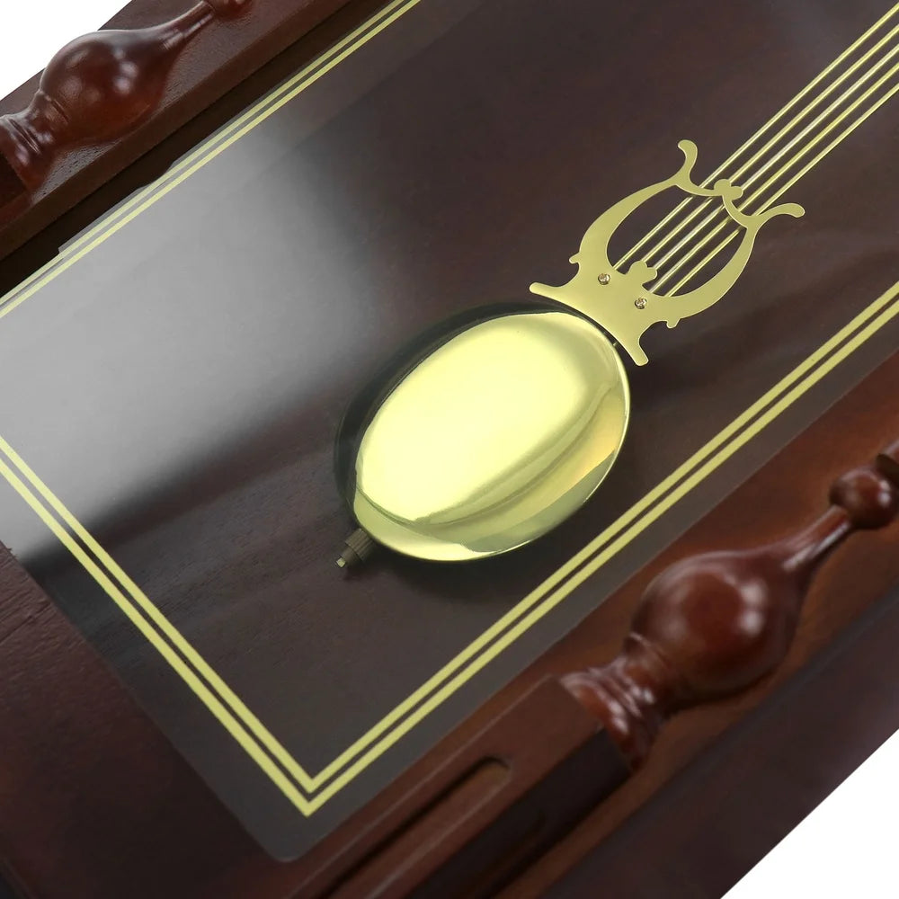 Elegant 31 Inch Analog Chiming Pendulum Wall Clock with Decorative Carved Accents and Harmonic Chimes Home Decor