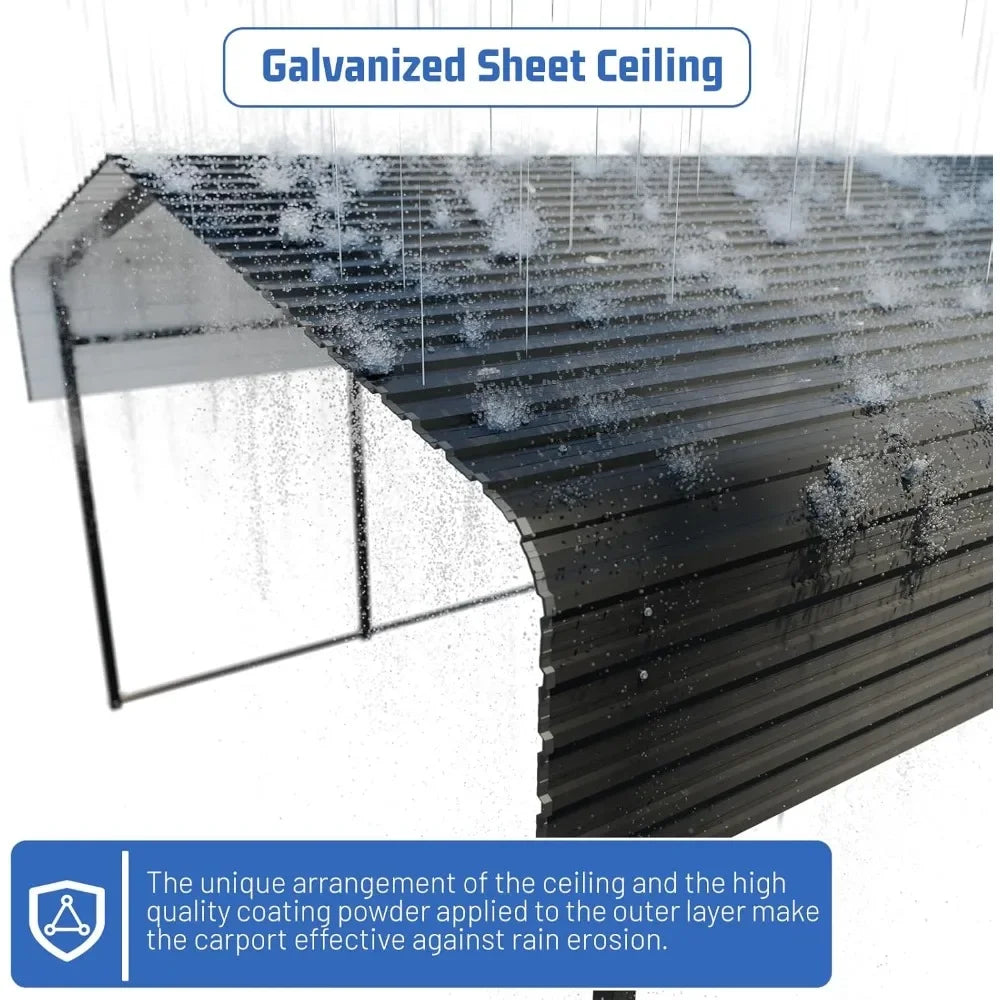 Metal Carport 10 * 15 FT Heavy Duty Carport Canopy with Galvanized Steel Roof Multi-Use Shelter Outdoor Portable Garage